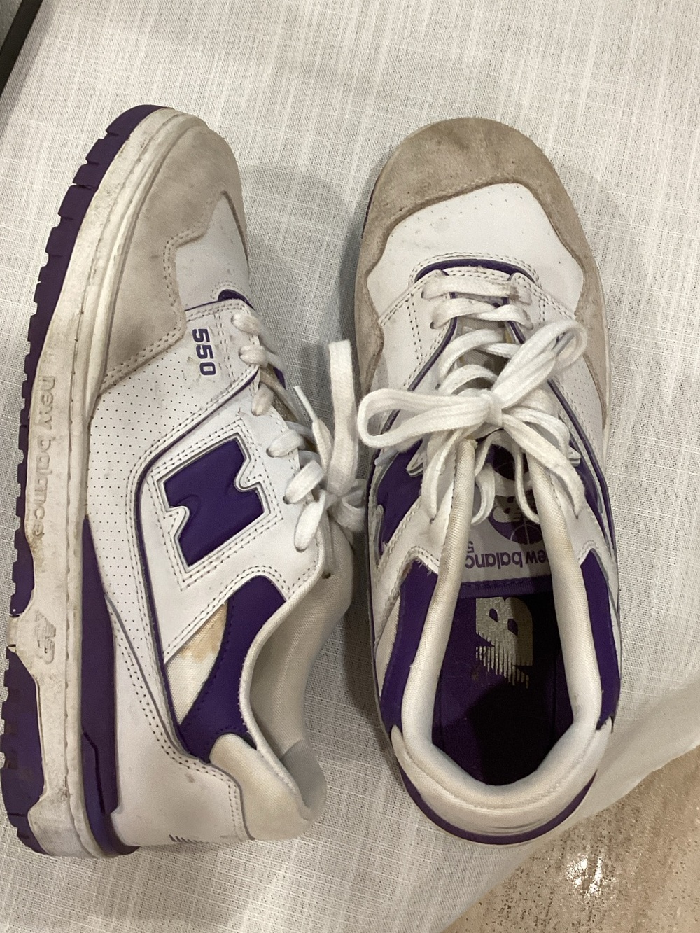 New Balance 550 White and Purple Athletic Sneakers